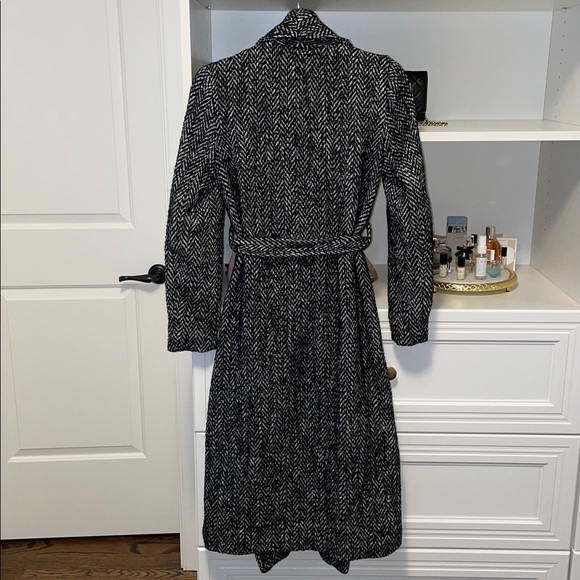 New Look Herringbone Faux Fur Trim Belted Coat - Picture 5 of 12